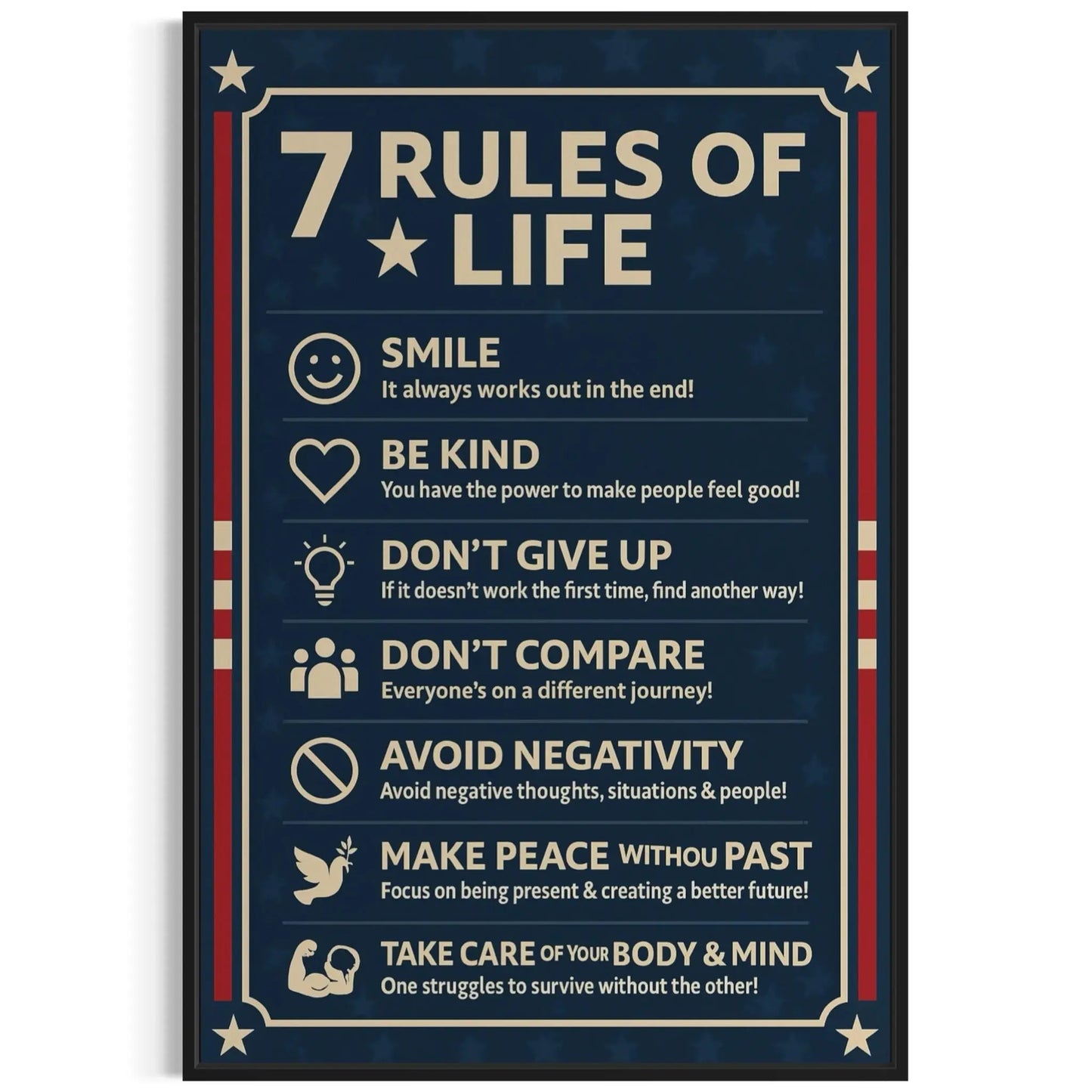 7 Rules of Life Canvas Wall Art – Motivational & Inspirational Decor