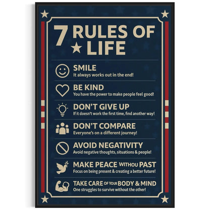 7 Rules of Life Canvas Wall Art – Motivational & Inspirational Decor