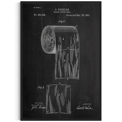 Toilet Paper Roll Patent Canvas – Vintage Blueprint Wall Art