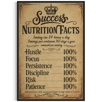 Success Nutrition Facts Canvas Wall Art – Hustle, Focus & Discipline Masterpeacewall