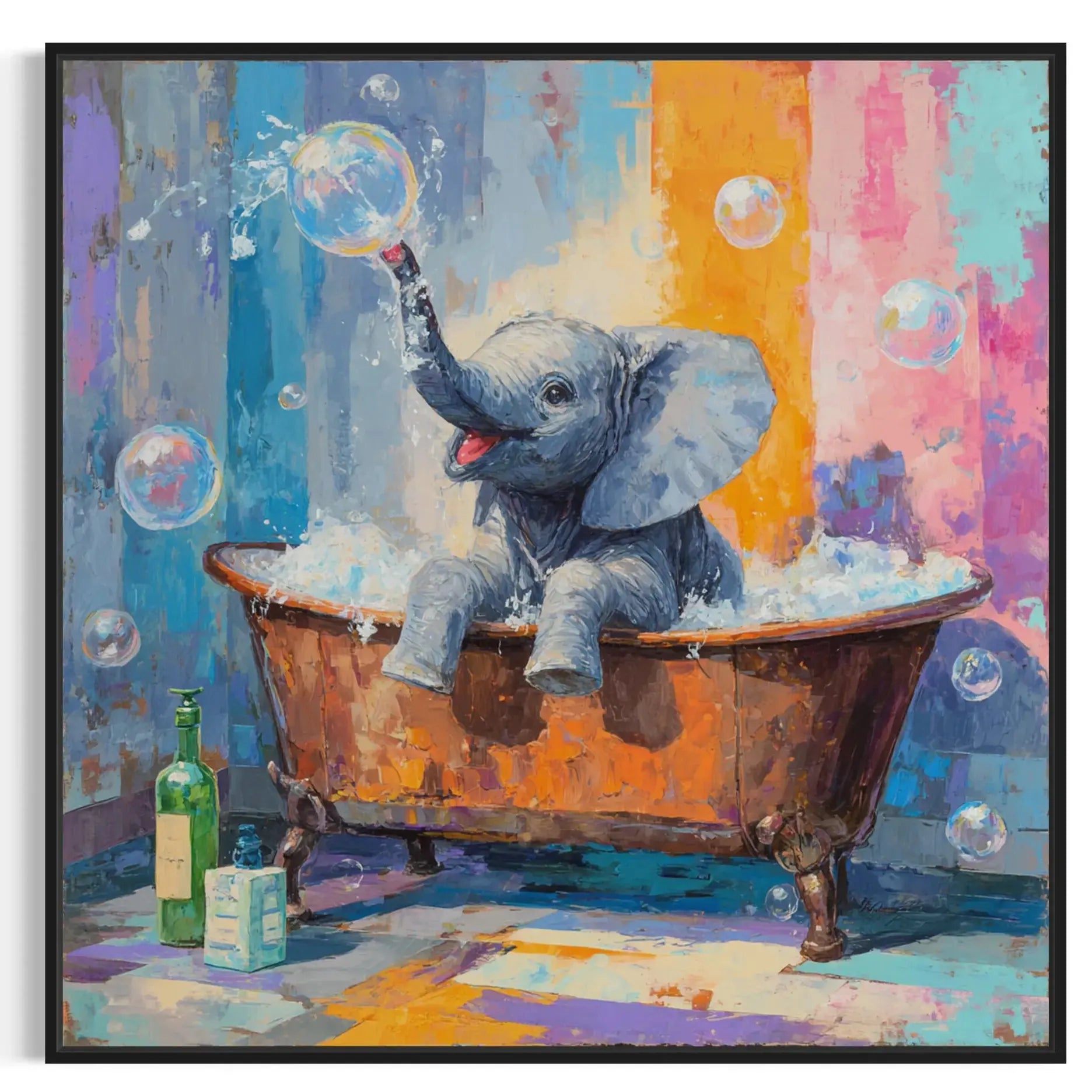 Elephant Bubble Bath – Cute Bathroom Wall Art Canvas Masterpeacewall