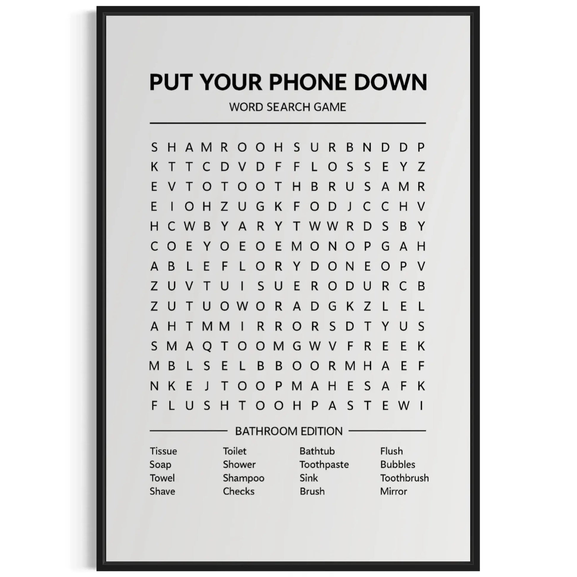 Put Your Phone Down – Funny bathroom word search art Masterpeacewall