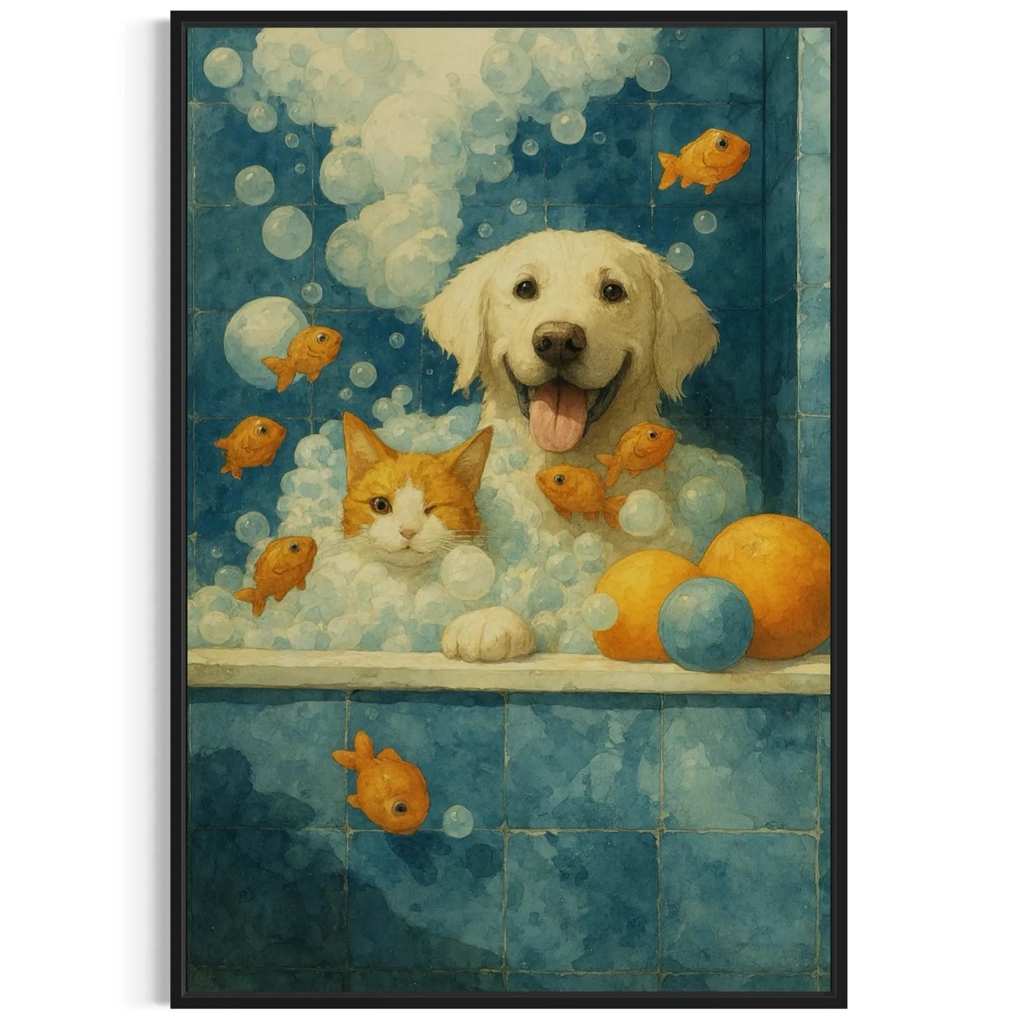 Dog and Cat Bathroom Wall Art – Funny Pet Bath Canvas Masterpeacewall
