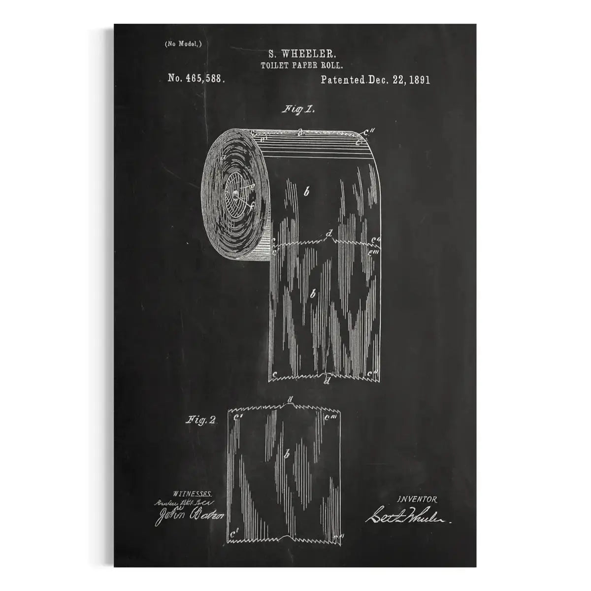 Toilet Paper Roll Patent Canvas – Vintage Blueprint Wall Art