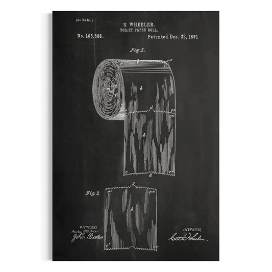 Toilet Paper Roll Patent Canvas – Vintage Blueprint Wall Art