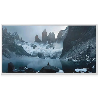 A lifestyle mock-up showing the large scale of 'A Calm Mind (No Quote)' installed above a modern sofa.