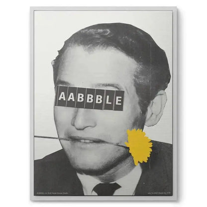 Texture detail of the black bar obscuring the eyes with the white 'Aabbble' lettering.