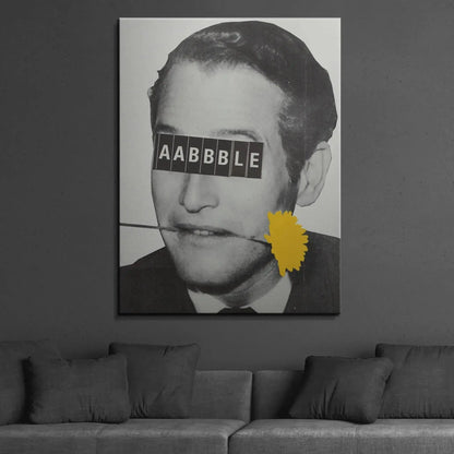 Lifestyle context showing the Aabbble print hanging framed in a minimalist living room setting.
