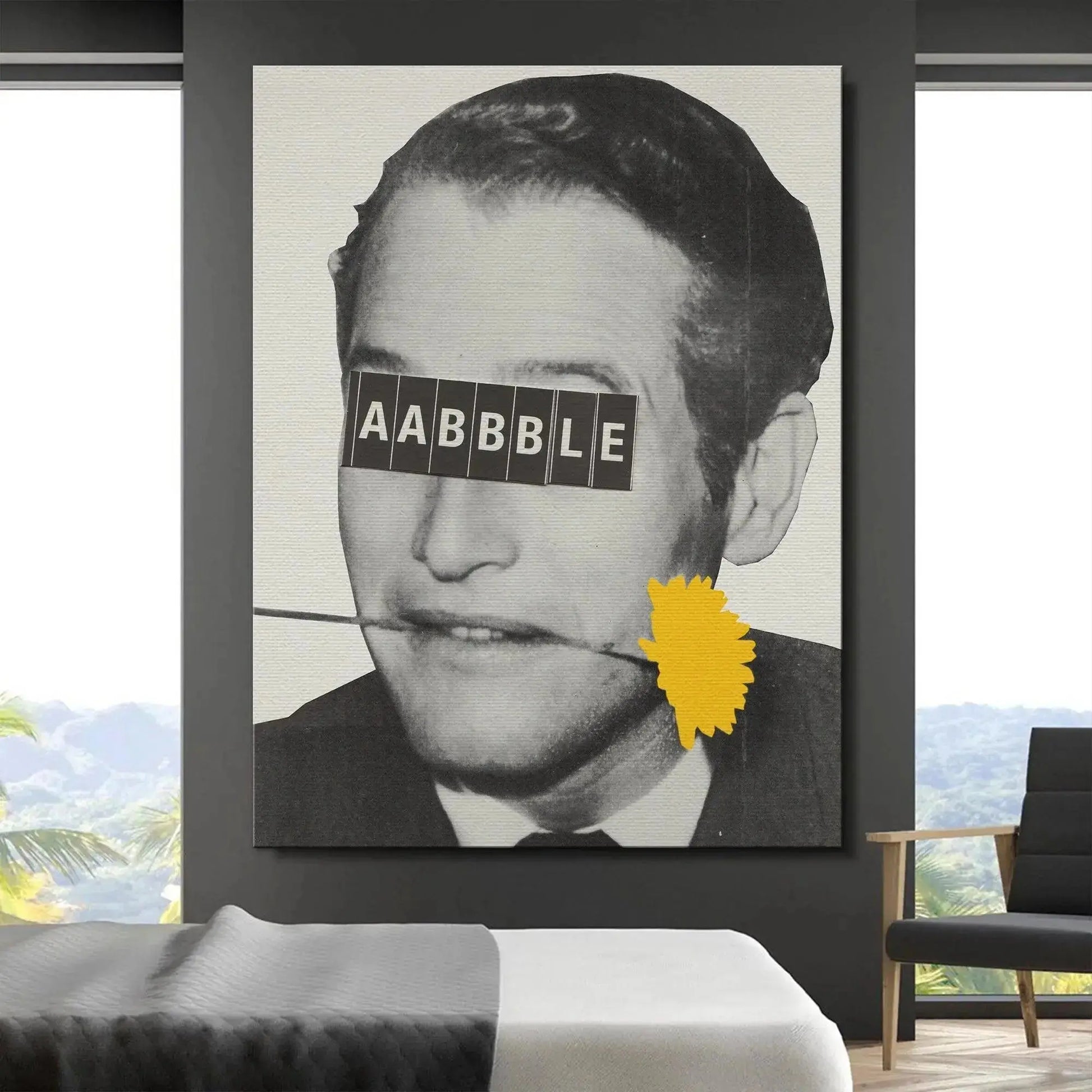 High-contrast angle emphasizing the graininess and retro photo feel of the Aabbble portrait.