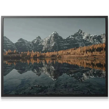 Close-up detail of the water's clear texture and submerged rocks in the foreground of Above the Larches print.