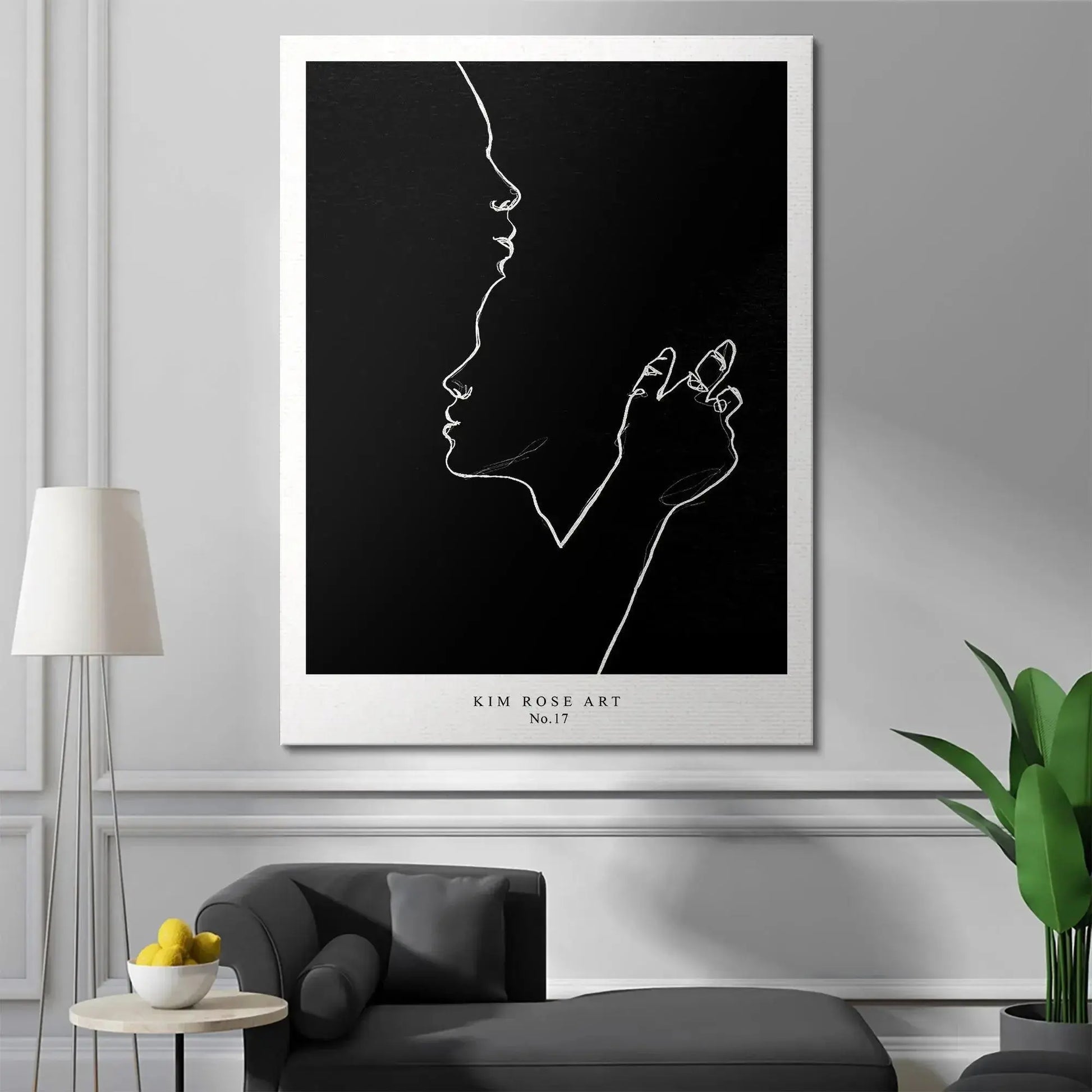 Vertical orientation of the Kim Rose Art No. 17 poster, titled Abrazo Suave - Black.