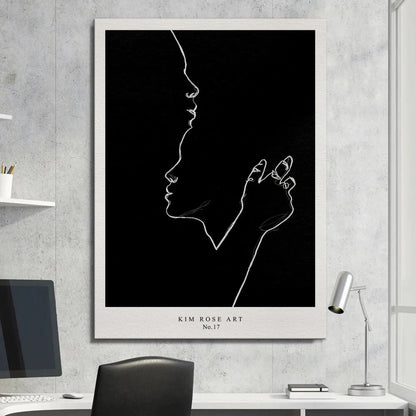 Side view perspective showing the sharp contrast of white lines against the deep black background of Abrazo Suave - Black.