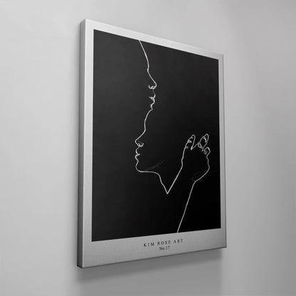 Modern black and white illustration featuring the profiles and a gestural hand in Abrazo Suave - Black.