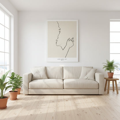 Angle emphasizing the delicate overlaid profiles and subtle shadow detail in the Abrazo Suave - White drawing.