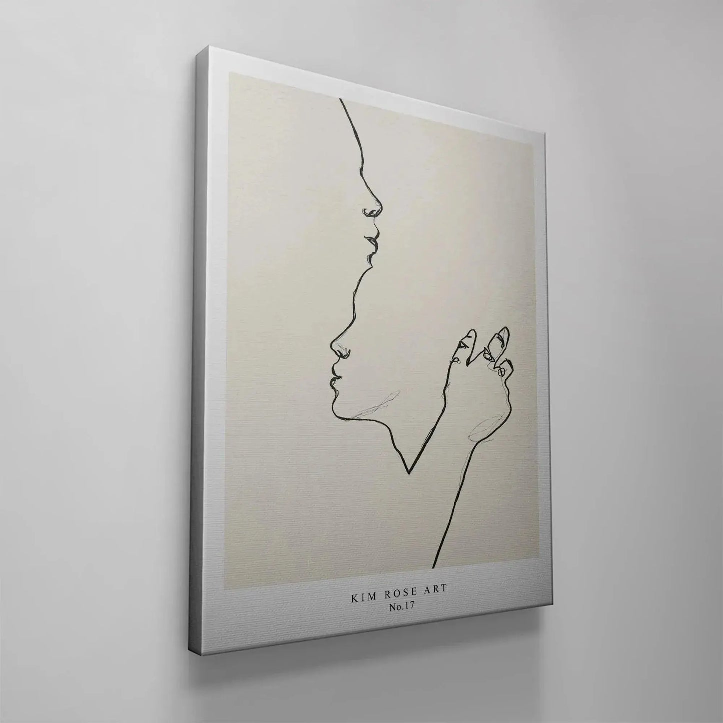 Macro view focusing specifically on the soft, expressive hand gesture in the center of Abrazo Suave - White artwork.