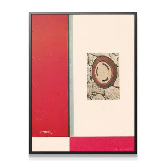 Close-up texture detail of the etched crimson paint field in Abstrakt I print.