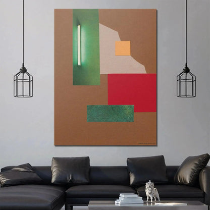 Lifestyle presentation of Abstrakt II artwork hanging in a minimalist living room setting.