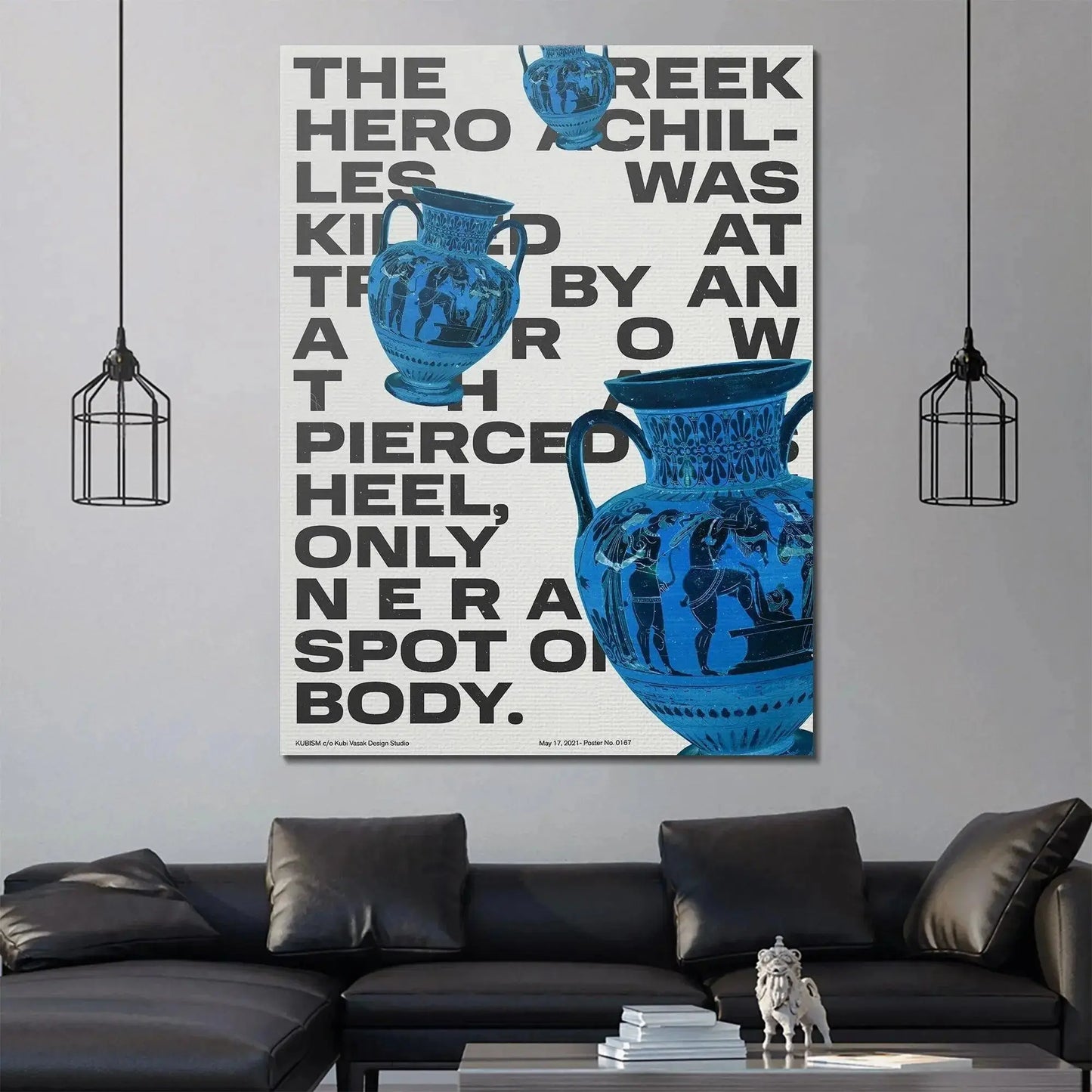 Lifestyle context of the bold typography poster,highlighting the Achilles - Hero narrative focus.