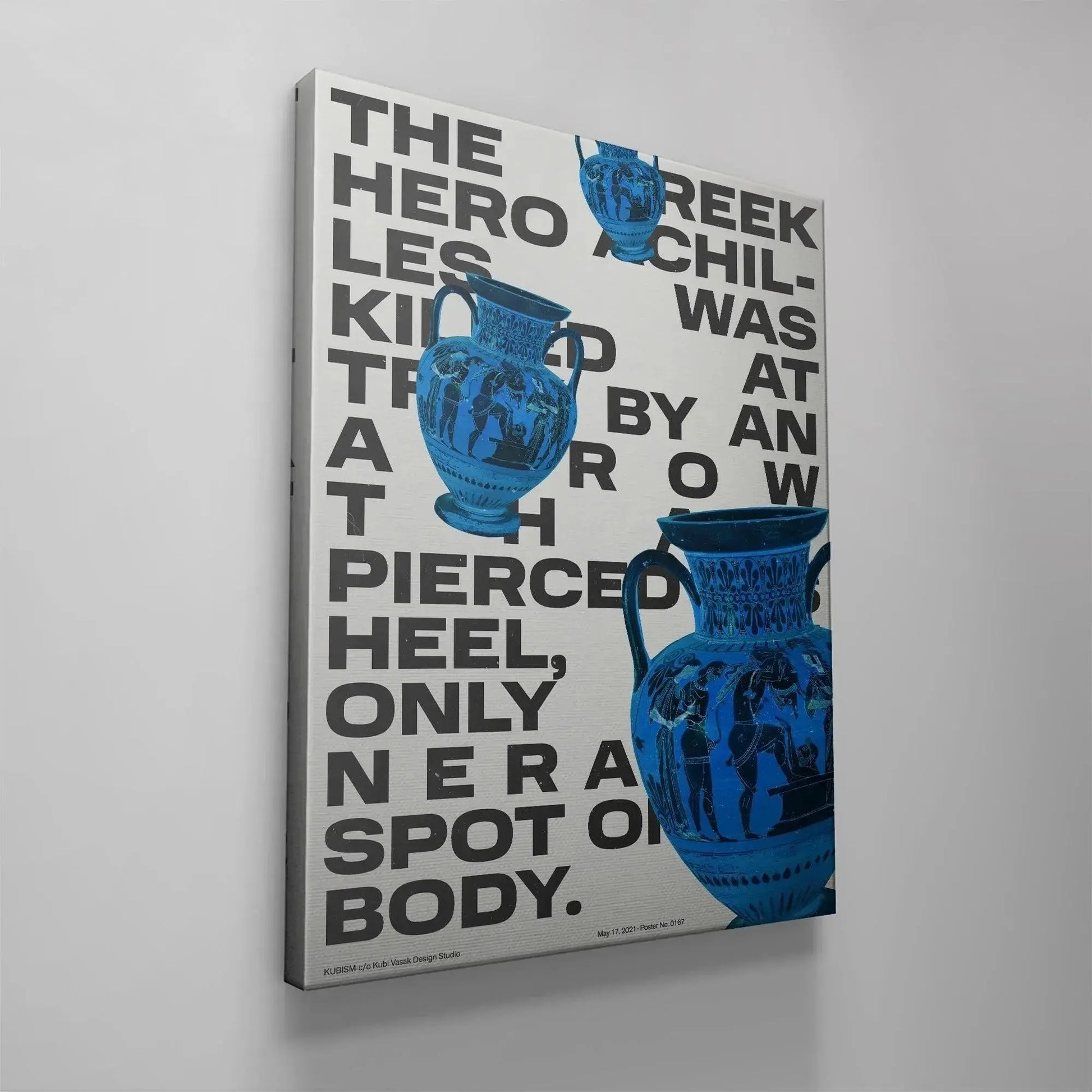 Detailed rendering of the large,vibrant blue Greek vase used as the central motif for Achilles - Hero.