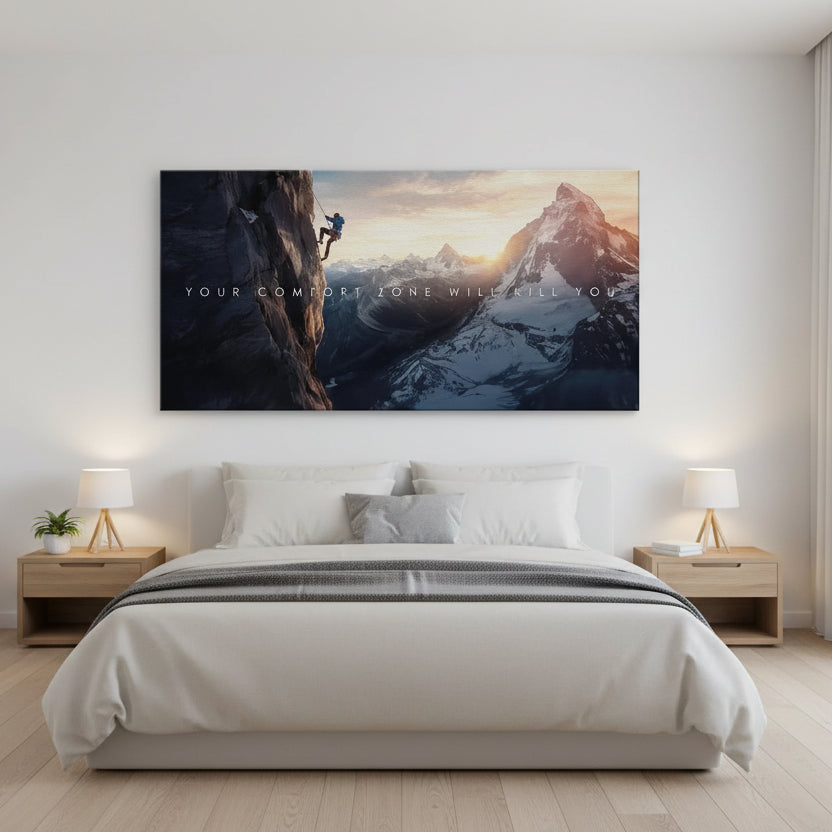 Texture shot of the jagged rock surface being climbed, emphasizing the ruggedness of 'Action Sports - Comfort Zone'.