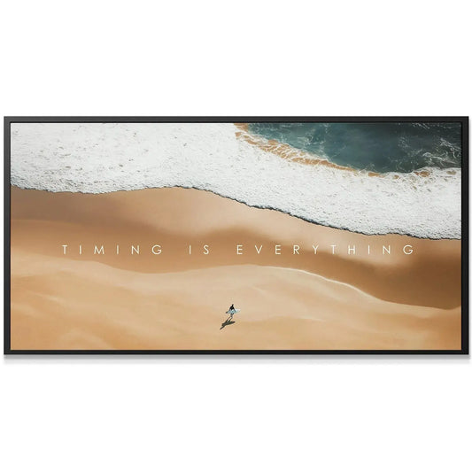 Close-up on the sandy texture and white ocean foam in the Action Sports - Timing Is Everything print.