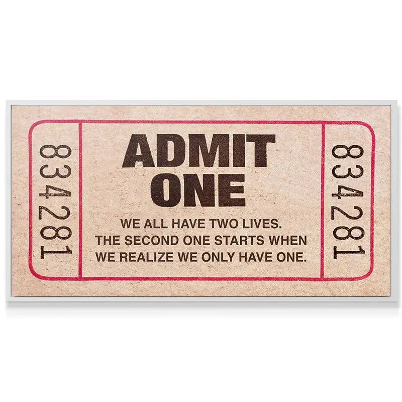 Detailed texture of the aged paper material used for the vintage "Admit One" print.