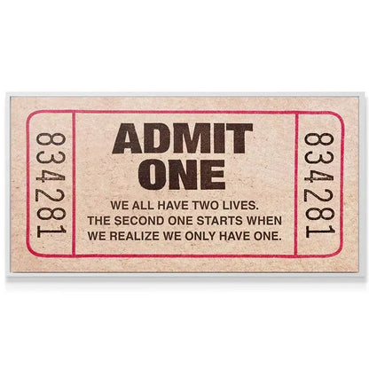 Detailed texture of the aged paper material used for the vintage "Admit One" print.