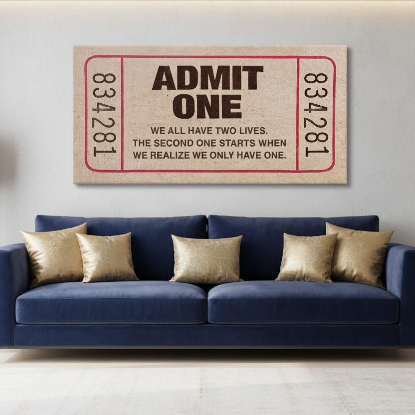 Corner angle showing the large vertical numbering alongside the "Admit One" title.