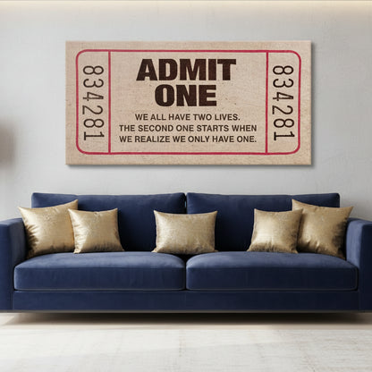 Corner angle showing the large vertical numbering alongside the "Admit One" title.