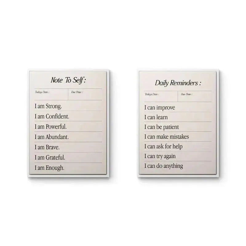 Flat lay perspective of the dual Affirmations Set pads on a clean, white background.