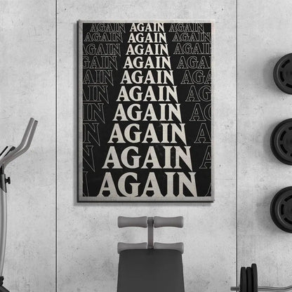 Corner angle photograph highlighting the canvas edge featuring the 'Again' design.