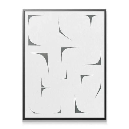 Close-up detail of the curved gray forms creating sharp negative space in Agalma artwork.