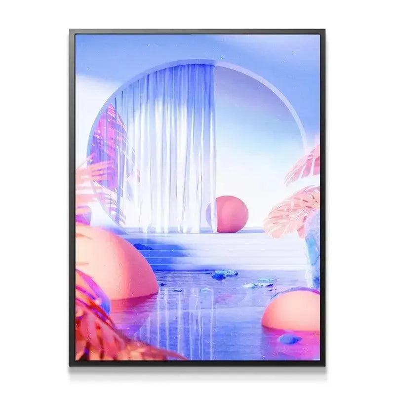 Wide shot showcasing the serene blue water surface reflecting the light in the 'Air' digital landscape.