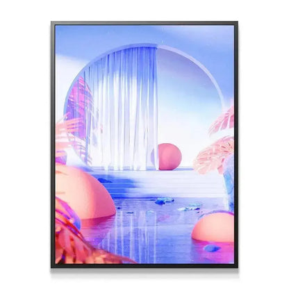 Wide shot showcasing the serene blue water surface reflecting the light in the 'Air' digital landscape.