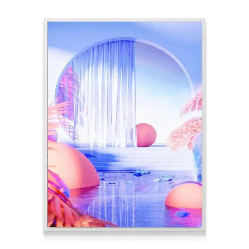 Abstract angle emphasizing the large, submerged pink sphere contrasting against the cool purple tones of Air.