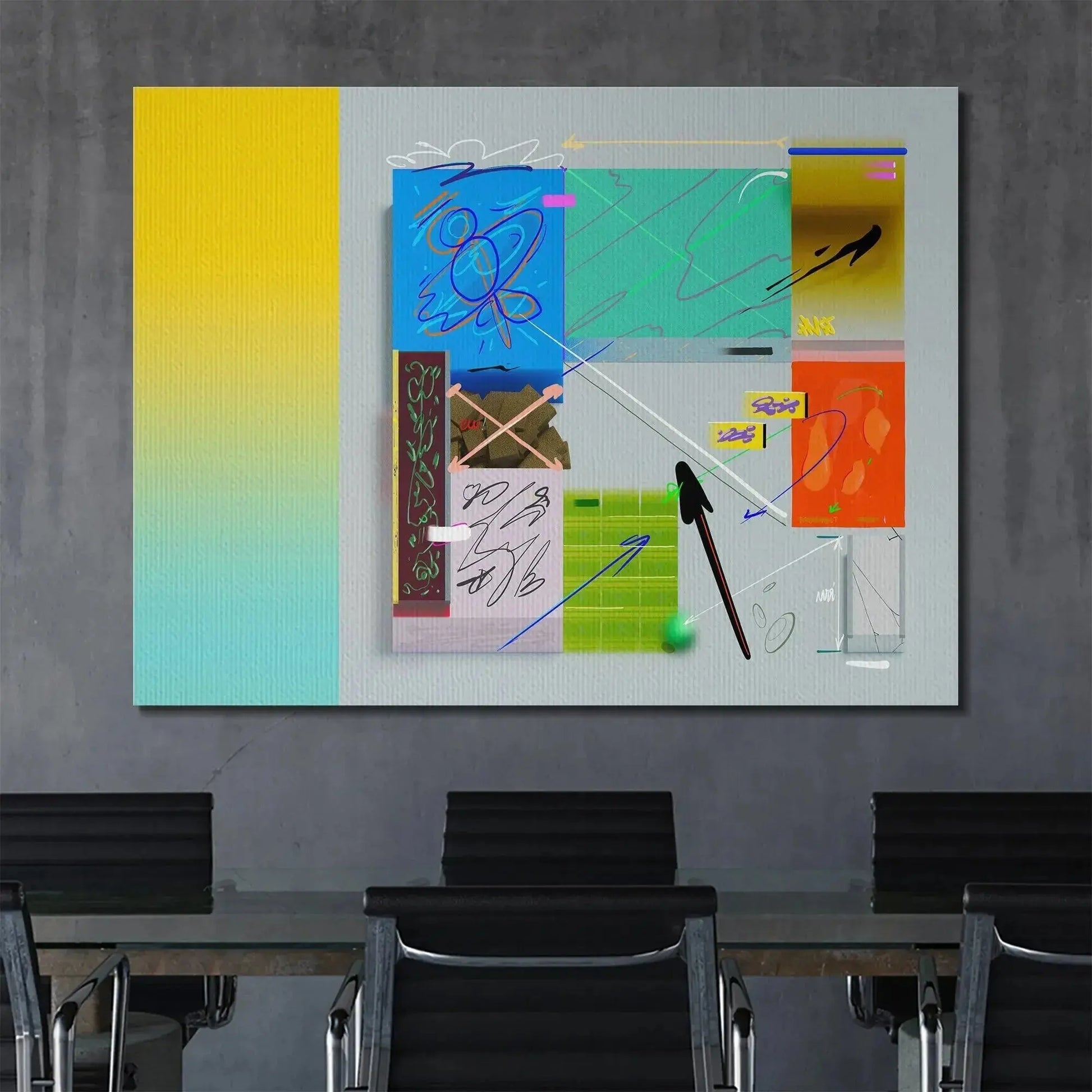 Macro view focusing on the prominent black arrow shape and white connecting lines in 'Air E III'.