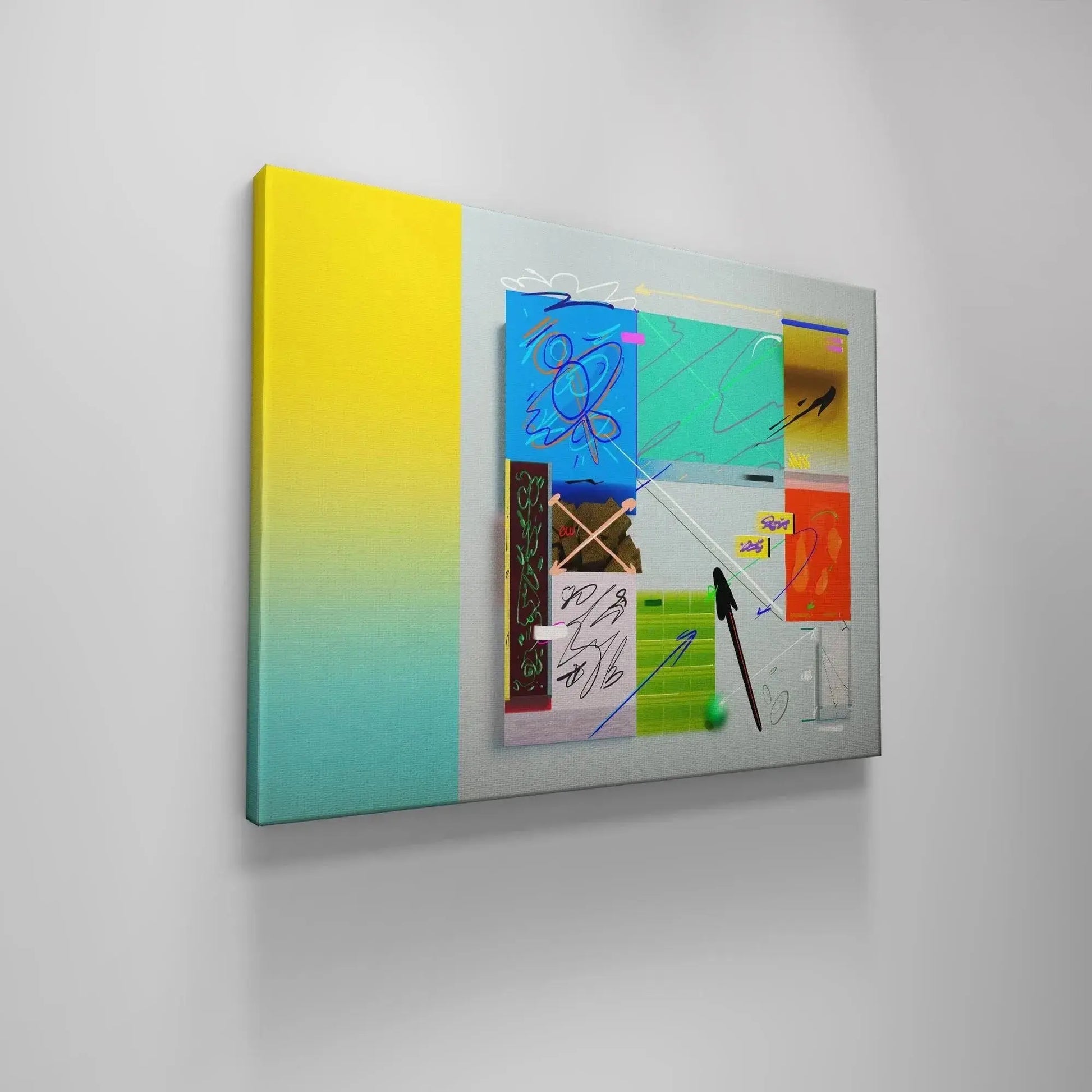 Abstract expressionist scribble patterns and handwritten elements observed in the lower section of 'Air E III'.