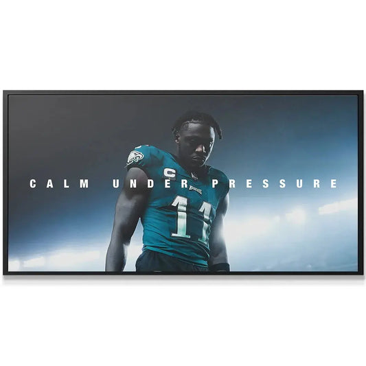 Close-up on the intense facial expression in the artwork AJ Brown - Calm Under Pressure.