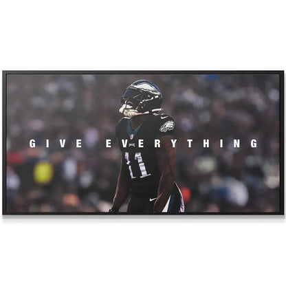 Close-up detailed texture shot of AJ Brown - Give Everything print focusing on the helmet and jersey fabric.