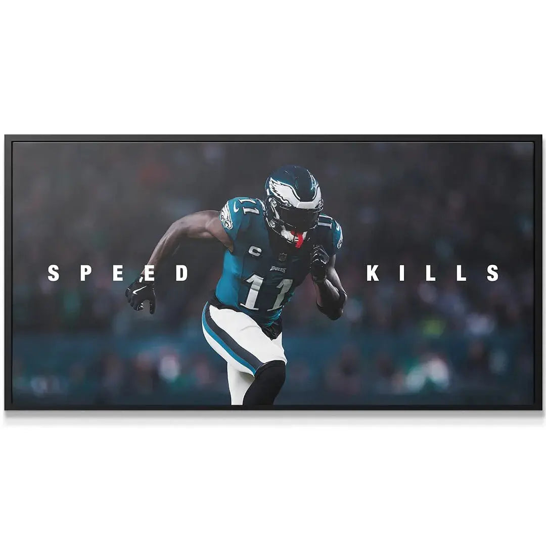 Close-up detail of the helmet and visor, highlighting the intensity of AJ Brown - Speed Kills.