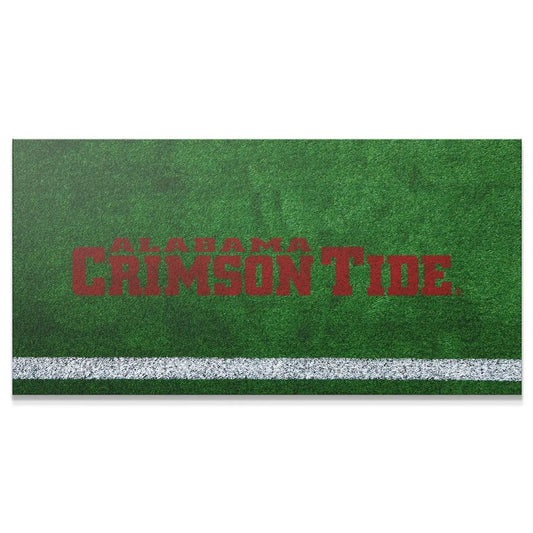 Close-up view of the painted turf texture on the Alabama - Field Logo print, highlighting red letters.