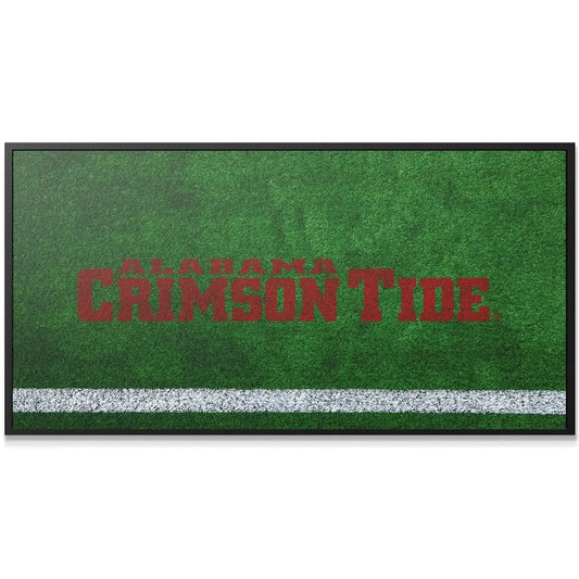Wide horizontal shot showcasing the full width of the Alabama - Field Logo wall decor over the green field.
