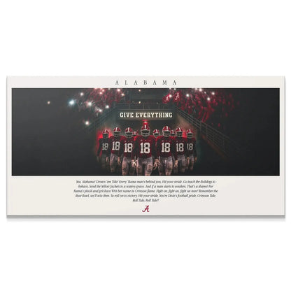 Cinematic view of players and the "GIVE EVERYTHING" banner with the Alabama - Fight Song text below.