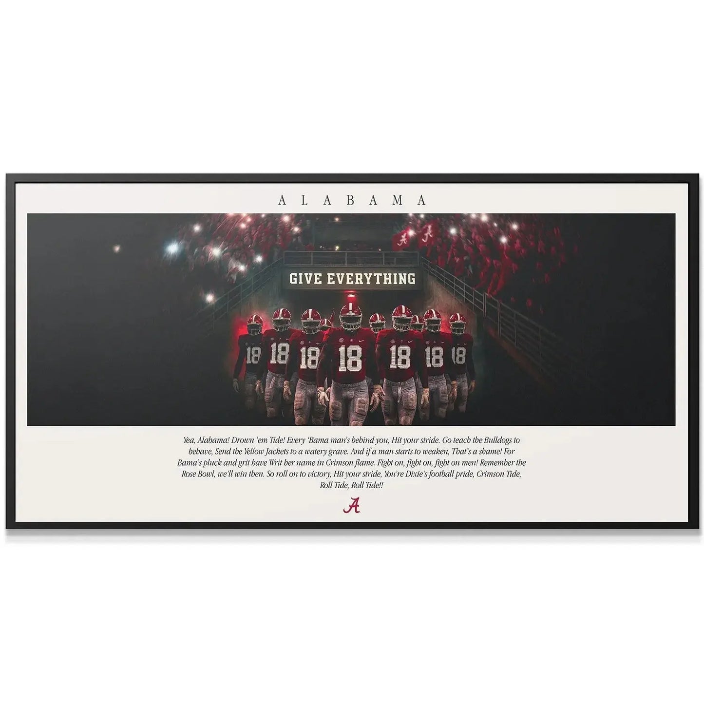 Close-up detail of the player jerseys (numbers 18 18 18) emphasizing the intensity of the Alabama - Fight Song graphic.