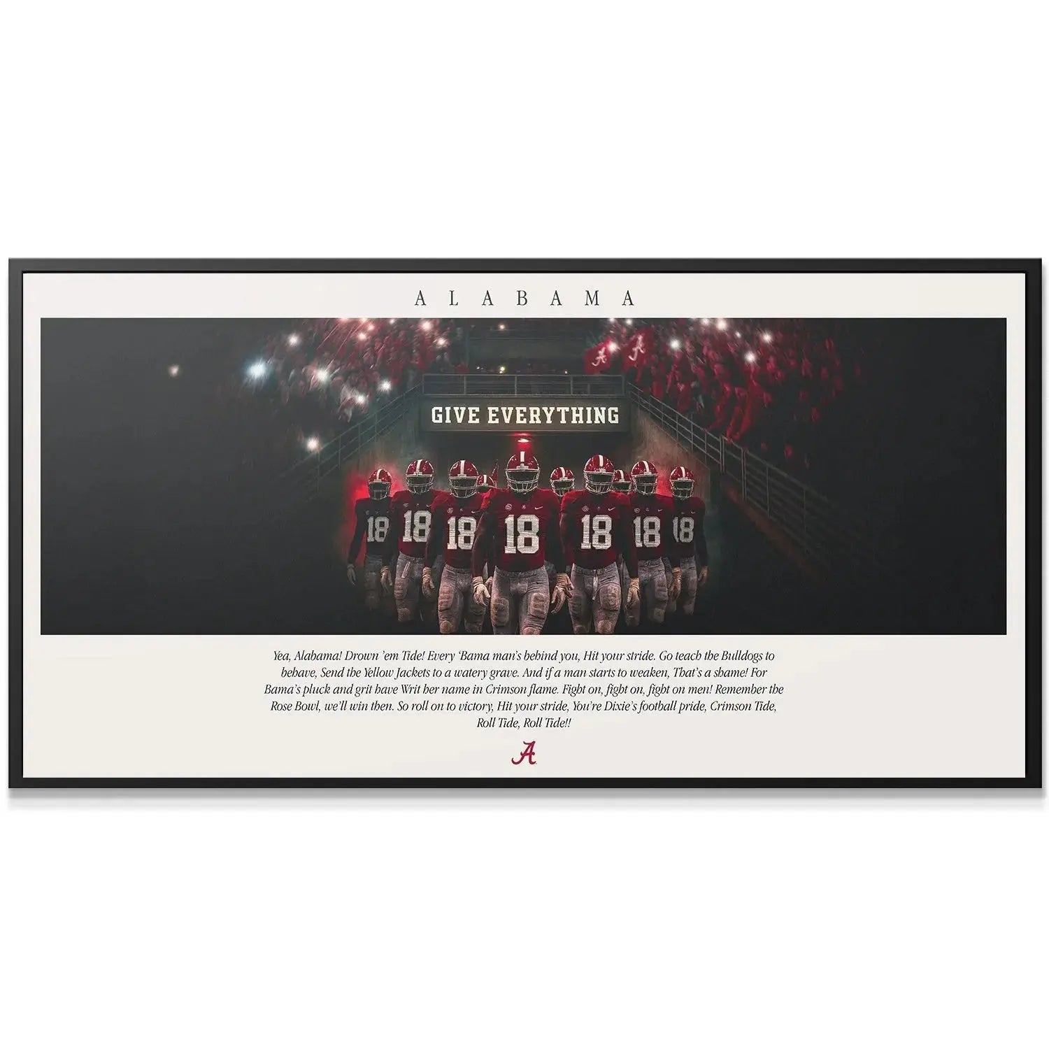 Close-up detail of the player jerseys (numbers 18 18 18) emphasizing the intensity of the Alabama - Fight Song graphic.