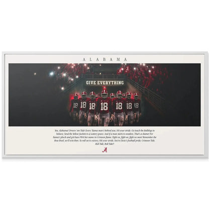 Wide-angle shot of the motivational poster capturing all the lyrics of the Alabama - Fight Song print.