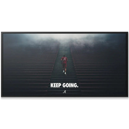 High-angle perspective of the massive stadium seating in the 'Alabama - Keep Going - Stairs' motivational scene.