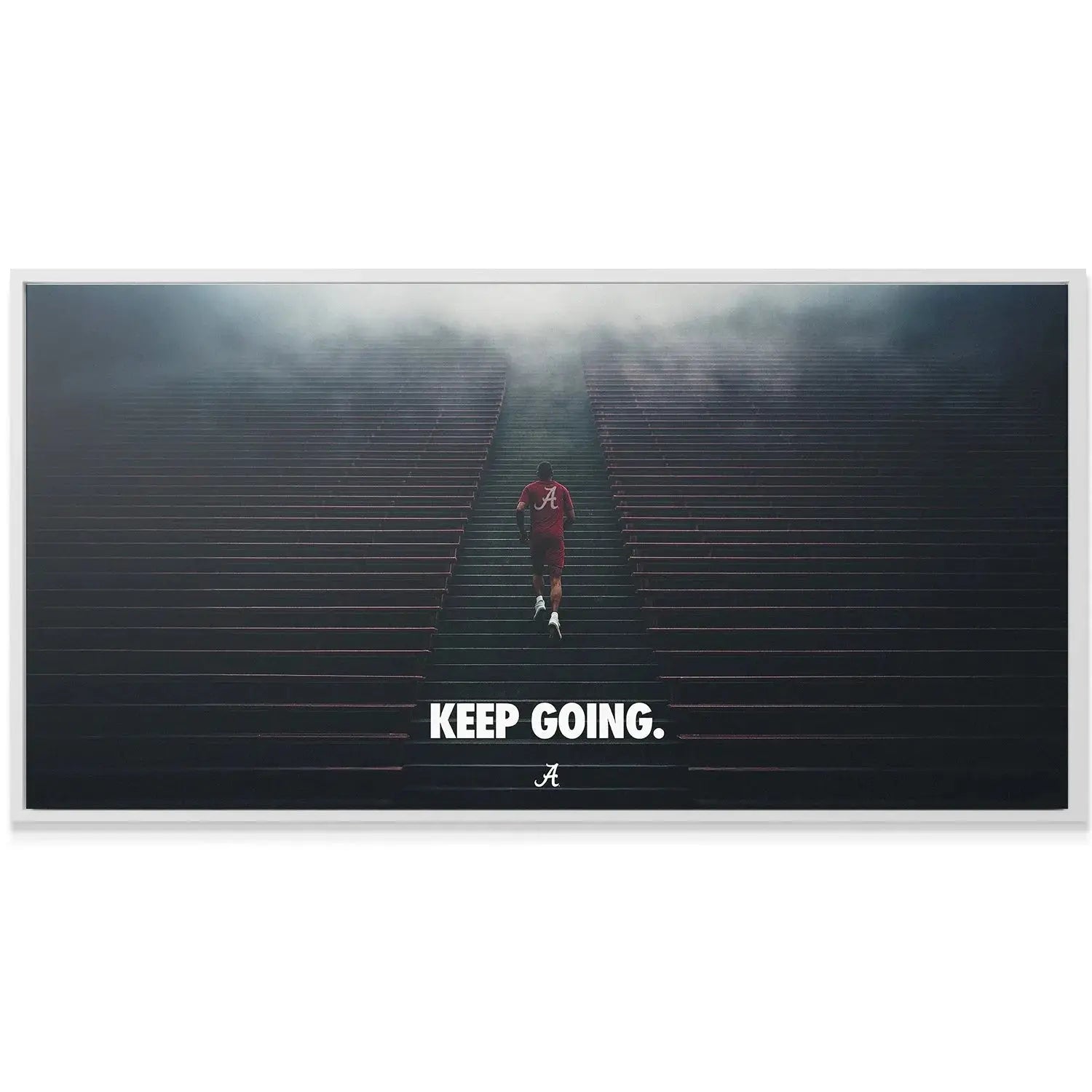 Close-up texture shot of the runner ascending the dark, stone steps in 'Alabama - Keep Going - Stairs'.