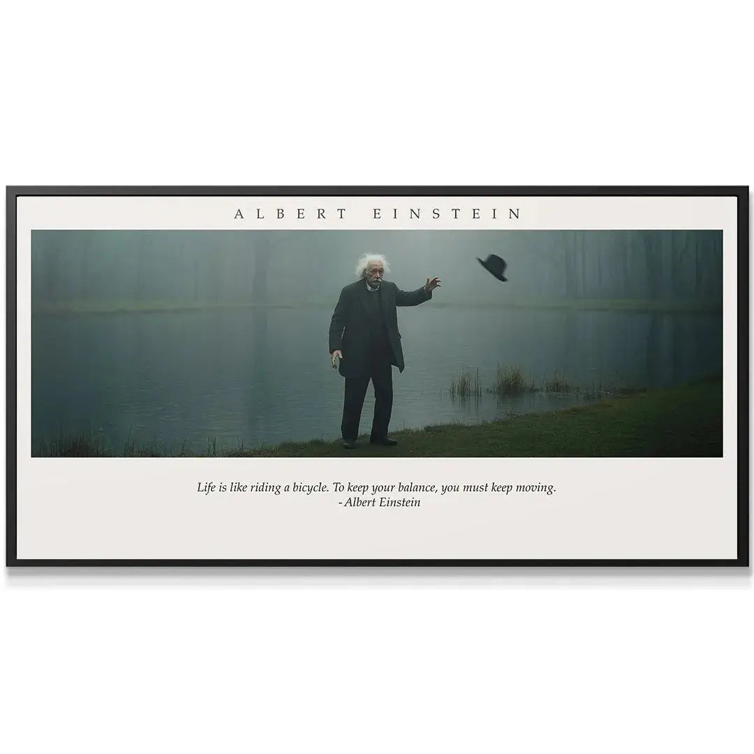 Detailed close-up of the textual quote centered at the bottom of the 'Albert Einstein - Keep Moving' poster.