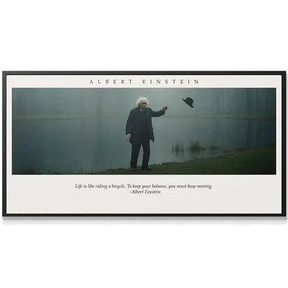 Detailed close-up of the textual quote centered at the bottom of the 'Albert Einstein - Keep Moving' poster.